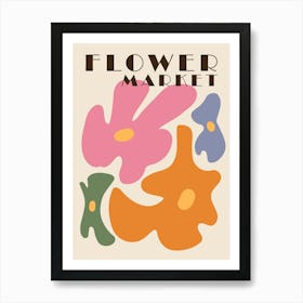 Flower market, Colorful retro print, Indie decor, Groovy abstract flowers Art Print