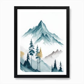 Mountain And Forest In Minimalist Watercolor Vertical Composition 217 Art Print