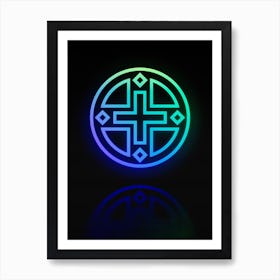 Neon Blue and Green Abstract Geometric Glyph on Black n.0449 Art Print