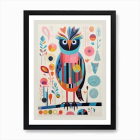 Colourful Scandi Bird Owl 3 Art Print