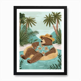 Brown Bear Relaxing In A Hot Spring Storybook Illustration 3 Art Print