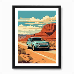 A Range Rover Car In Route 66 Flat Illustration 2 Poster