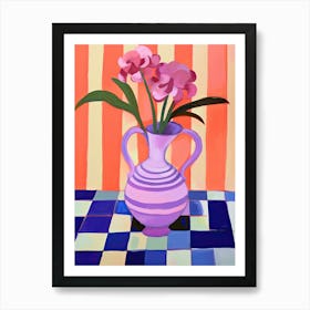 Painting Of A Pink Vase With Purple Flowers, Matisse Style 2 Art Print