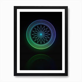 Neon Blue and Green Abstract Geometric Glyph on Black n.0100 Art Print