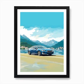 A Subaru Impreza Car In The Lake Como Italy Illustration 4 Art Print