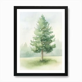 Pine Tree Atmospheric Watercolour Painting 1 Art Print