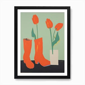 A Painting Of Cowboy Boots With Tulip Flowers, Pop Art Style 2 Art Print