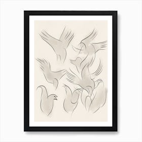 Birds In Black And White Line Art 1 Art Print