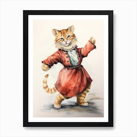 Tiger Illustration Dancing Watercolour 1 Art Print