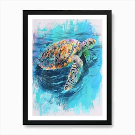 Colourful Mixed Media Sea Turtle 2 Art Print