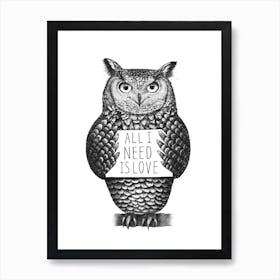 Owl With Love Art Print