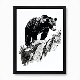 Malayan Sun Bear Walking On A Mountain Ink Illustration 4 Art Print