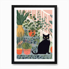 Black Cat And House Plants 3 Art Print