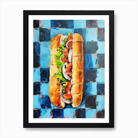 Baguette Checkered Blue Painting 2 Art Print