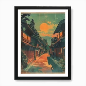 Traditional Japanese Village Mid Century Modern Art Print