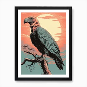 Vintage Bird Linocut Vulture 1 Art Print