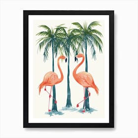 Chilean Flamingo Palm Trees Minimalist Illustration 3 Art Print