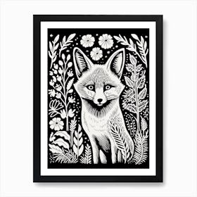 Fox In The Forest Linocut Illustration 30  Art Print