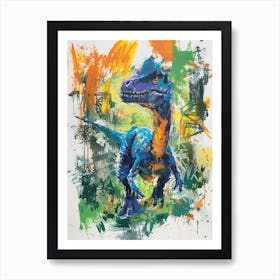 Colourful Orange Blue Dinosaur Wild Brushstrokes 2 Art Print