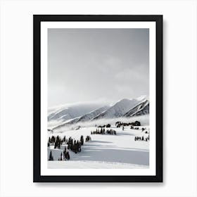 Mount Hutt, New Zealand Black And White Skiing Poster Art Print