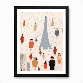In Paris With The Eiffel Tower Scene, Tiny People And Illustration 3 Art Print