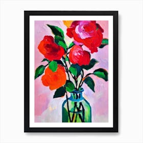Rose Floral Abstract Block Colour 1 Flower Art Print