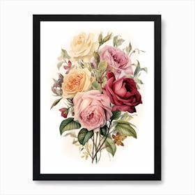A Bouquet Of Pink, Beige and Yellow Roses Art Print