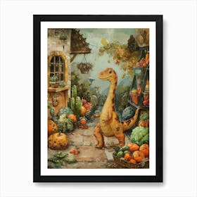 Dinosaur Grocery Shopping Storybook Style 1 Art Print