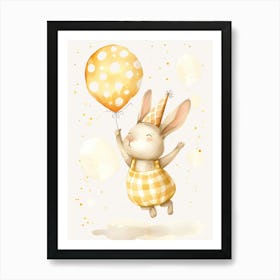 Watercolor Bunny With Balloon Kids and Nursery Art Print