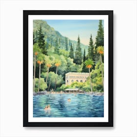 Swimming In Lake Como Italy Watercolour Art Print