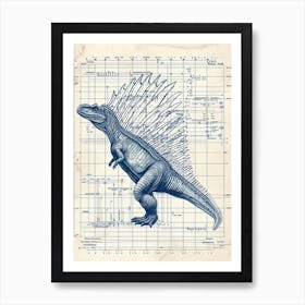 Dimetrodon Dinosaur Blue Print Style Art Print