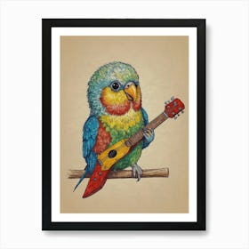 Colorful Parrot Playing Guitar Art Print