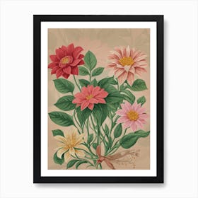 Dahlias/Floral Botanical Art Print