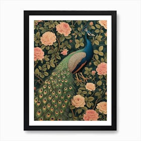 Floral Pink Roses Peacock 3 Art Print