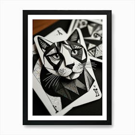 Cat Playing Cards Art Print