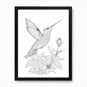 Anna S Hummingbird William Morris Line Drawing 2 Art Print