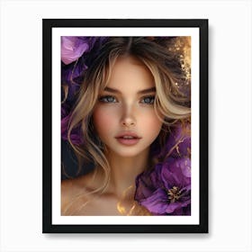 Beautiful Girl With Purple Flowers 4 Art Print