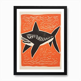 Shark, Woodblock Animal  Drawing 4 Art Print