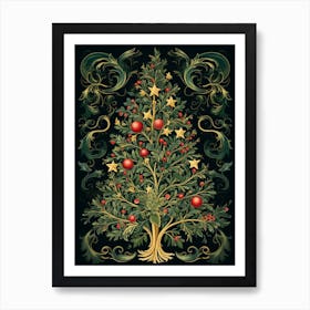 William Morris Style Christmas Tree 12 Art Print