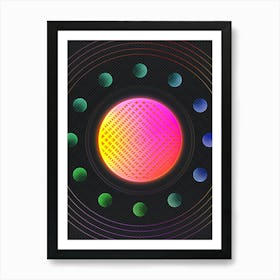 Neon Geometric Glyph in Pink and Yellow Circle Array on Black n.0435 Art Print