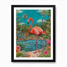 Greater Flamingo Las Coloradas Mexico Tropical Illustration 6 Art Print