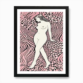The Pink Naked Woman line art in pink Art Print