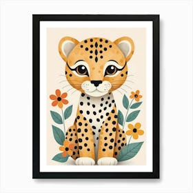 Floral Cute Baby Leopard Nursery Illustration (6) Art Print