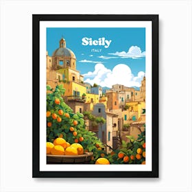 Sicily Italy Summer Travel Illustration Art Print