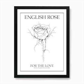 English Rose Black And White Line Drawing 32 Poster Art Print
