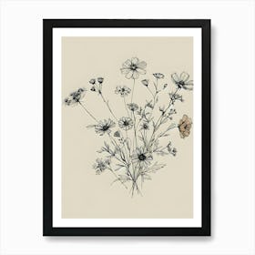 Wildflowers Line Art Minimalist AI Art Print