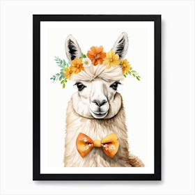 Baby Alpaca Wall Art Print With Floral Crown And Bowties Bedroom Decor (23) Art Print