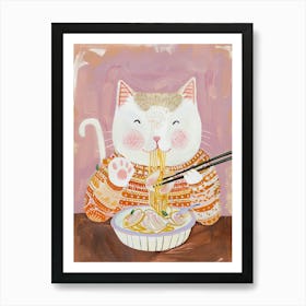 Cosy Cat Pasta Lover Folk Illustration 3 Art Print