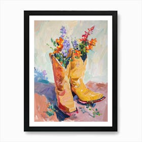 Cowboy Boots And Wildflowers Black Cohos Art Print