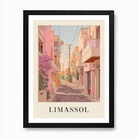 Limassol Cyprus 3 Vintage Pink Travel Illustration Poster Art Print